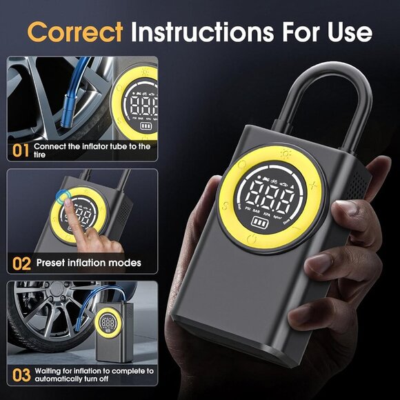 Tire Inflator Air Compressor 150PSI Portable Air Pump for Car Bike Motorcycle - Picture 7 of 9